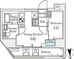 東京メトロ千代田線 湯島駅 徒歩5分の賃貸マンション 5階1DKの間取り