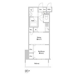 都営大江戸線 新御徒町駅 徒歩2分の賃貸マンション 5階1DKの間取り
