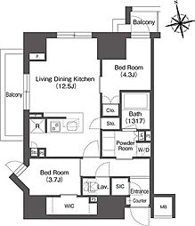東京メトロ銀座線 稲荷町駅 徒歩3分の賃貸マンション 15階2LDKの間取り