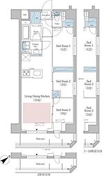 東京メトロ東西線 早稲田駅 徒歩2分の賃貸マンション 2階3LDKの間取り