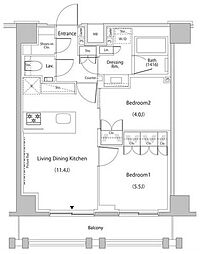 東京メトロ有楽町線 江戸川橋駅 徒歩1分の賃貸マンション 10階2LDKの間取り