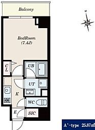 東京メトロ日比谷線 仲御徒町駅 徒歩7分の賃貸マンション 5階1Kの間取り
