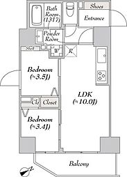 都営浅草線 浅草橋駅 徒歩5分の賃貸マンション 2階2LDKの間取り