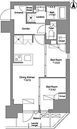 都営大江戸線 新御徒町駅 徒歩3分の賃貸マンション 12階2DKの間取り