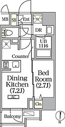 都営大江戸線 新御徒町駅 徒歩4分の賃貸マンション 12階1DKの間取り