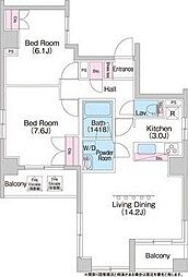 都営大江戸線 蔵前駅 徒歩3分の賃貸マンション 11階2LDKの間取り