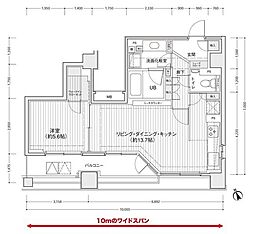 東京メトロ有楽町線 新富町駅 徒歩4分の賃貸マンション 11階1LDKの間取り