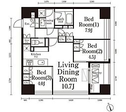 都営大江戸線 飯田橋駅 徒歩8分の賃貸マンション 12階3LDKの間取り