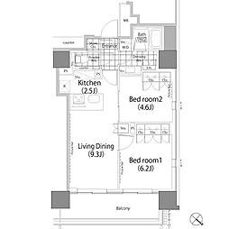 パークハビオ赤坂タワー 2LDKの間取図画像