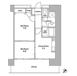 プラザタワー勝どき 2DKの間取図画像