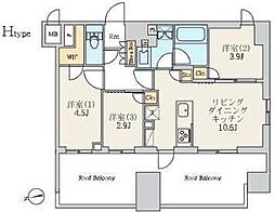 クレストコート北千住レジデンス 3LDKの間取図画像
