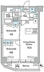 PARKAXIS赤坂山王 2LDKの間取図画像