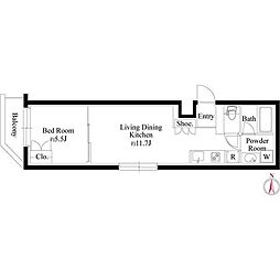 グランパセオ代々木上原II 1LDKの間取図画像