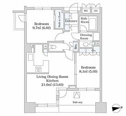 アクシルコート島津山南 2LDKの間取図画像