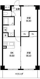 サンセゾン1 2LDKの間取図画像