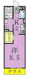 ベルウィル 1Kの間取図画像