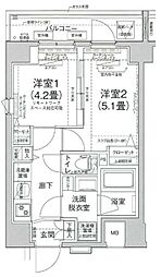 ルフレプレミアム町屋 2Kの間取図画像