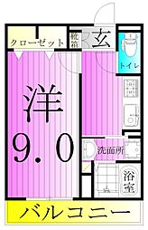 プラシード2 1Kの間取図画像
