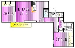 オードリーコート 2LDKの間取図画像