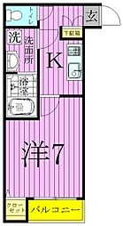 クイーンズコート2 1Kの間取図画像