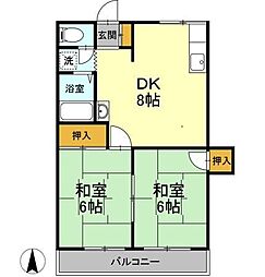 サン・コーポ冨士 2DKの間取図画像