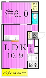 セレスティア加賀 2階1LDKの間取り