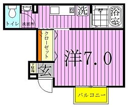 ボナール 1階1Kの間取り