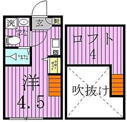 ハーモニーテラス綾瀬5 2階ワンルームの間取り