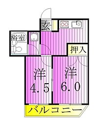 山本ハイツ 2階2DKの間取り