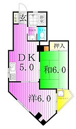 有賀サンハイツ 6階2DKの間取り