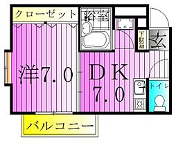 桜華杏 2階1DKの間取り