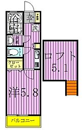 アーバングレース参番館 2階1Kの間取り