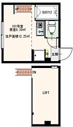 ひかりコーポEX 1階ワンルームの間取り