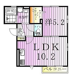 サンクレール 2階1LDKの間取り