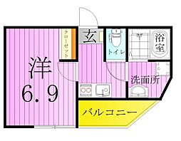 ピークヴィレ青井 2階1Kの間取り