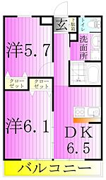 アステリア 2DKの間取図画像