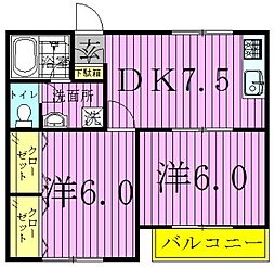 フォンターナ 2DKの間取図画像