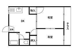 成美トラストマンション鹿浜 2DKの間取図画像