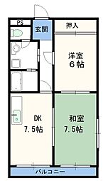ドゥエル渕町 3階2DKの間取り