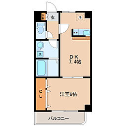JR仙山線 北山駅 徒歩15分の賃貸マンション 3階1DKの間取り