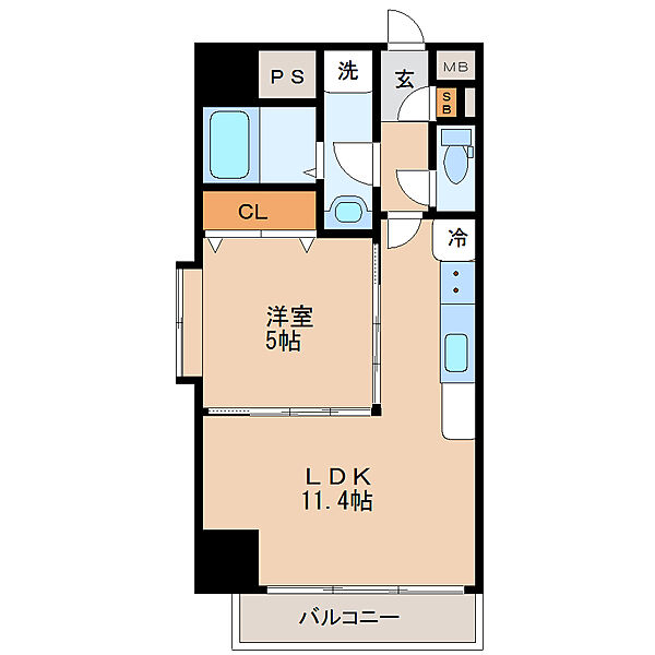 画像2:１ＬＤＫ、３９．１５平米・東向き