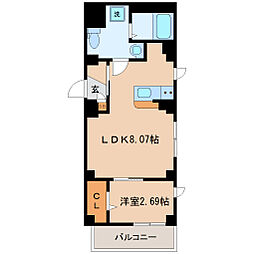 ラシーネ錦町 1LDKの間取図画像