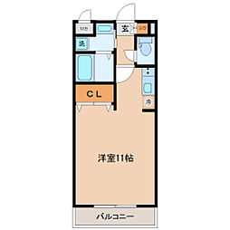 レーベンス柏木 3階ワンルームの間取り