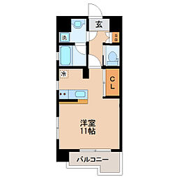 ヴィアーレ広瀬 5階ワンルームの間取り