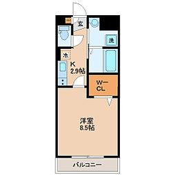D-room川内川前丁 2階1Kの間取り