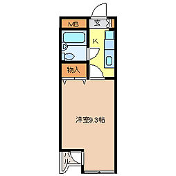 モアクレスト宮城野 3階1Kの間取り
