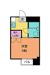 原の町マンション 6階1Kの間取り