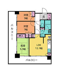 レジディアタワー仙台 5階3LDKの間取り