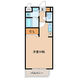 レーベンス柏木 1階ワンルームの間取り