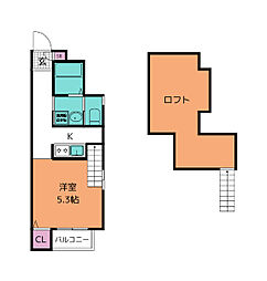 unリヴィエール高松 1階1Kの間取り
